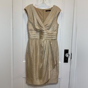 Jessica V Neck Gold Shimmery Fully Lined Cocktail Dress - Size 10